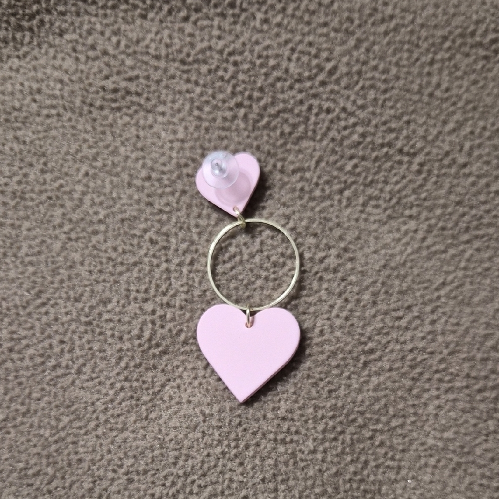 Pink Leopard Heart Earrings With Gold Dangle Hoop - Picture 4 of 5